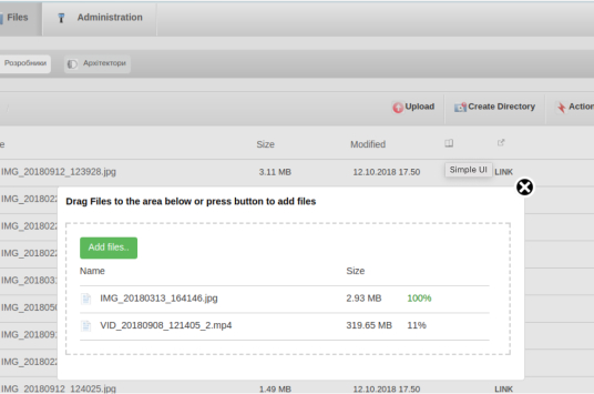LightUp.Cloud interface screenshot showing file management dashboard