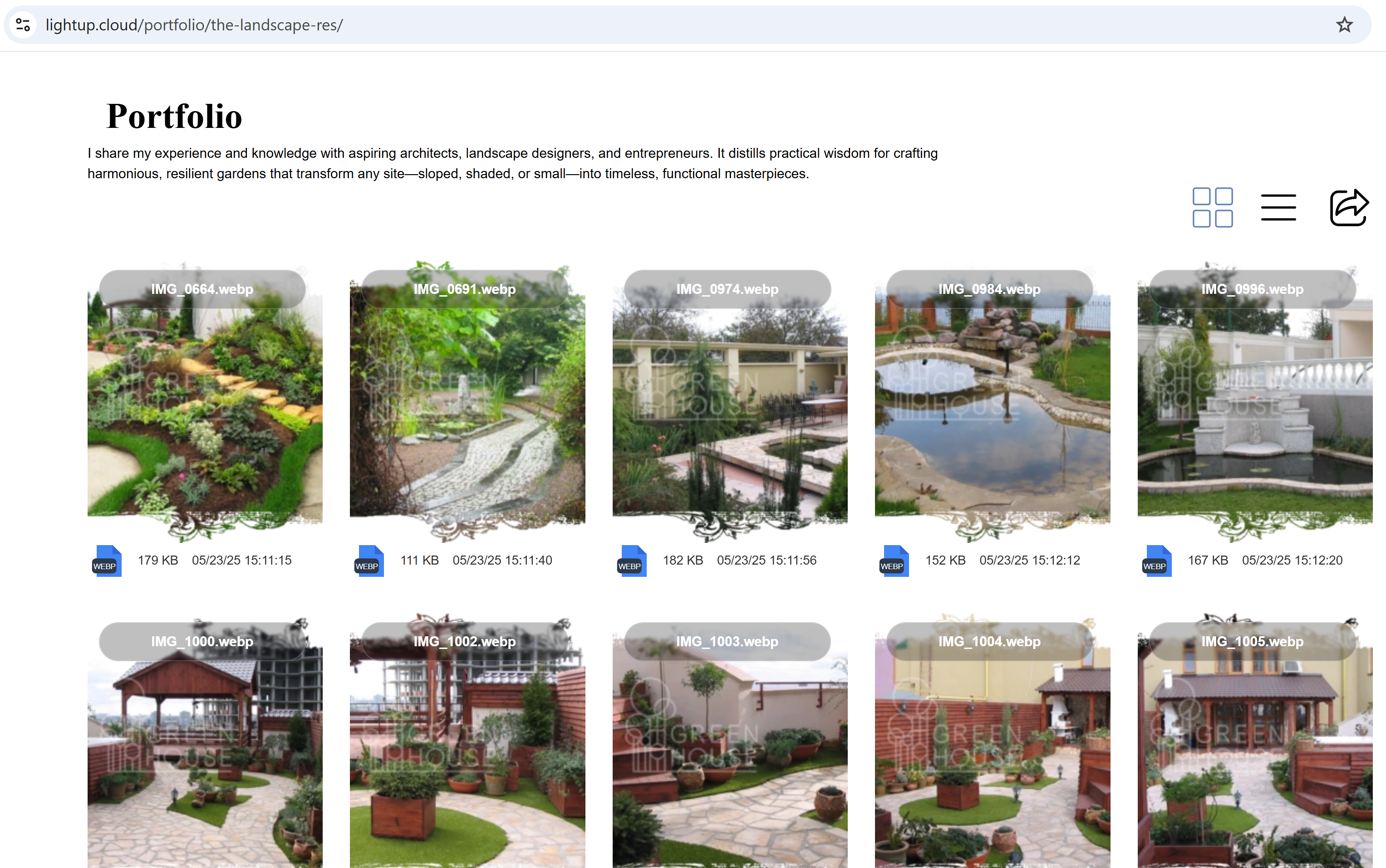 Custom-branded portfolio on LightUp.Cloud